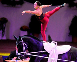 Sarah Key hat die Damenkonkurrenz beim Voltigierweltcup im Rahmen der Baltic-Horse Show gwonnen. Foto: Frieler